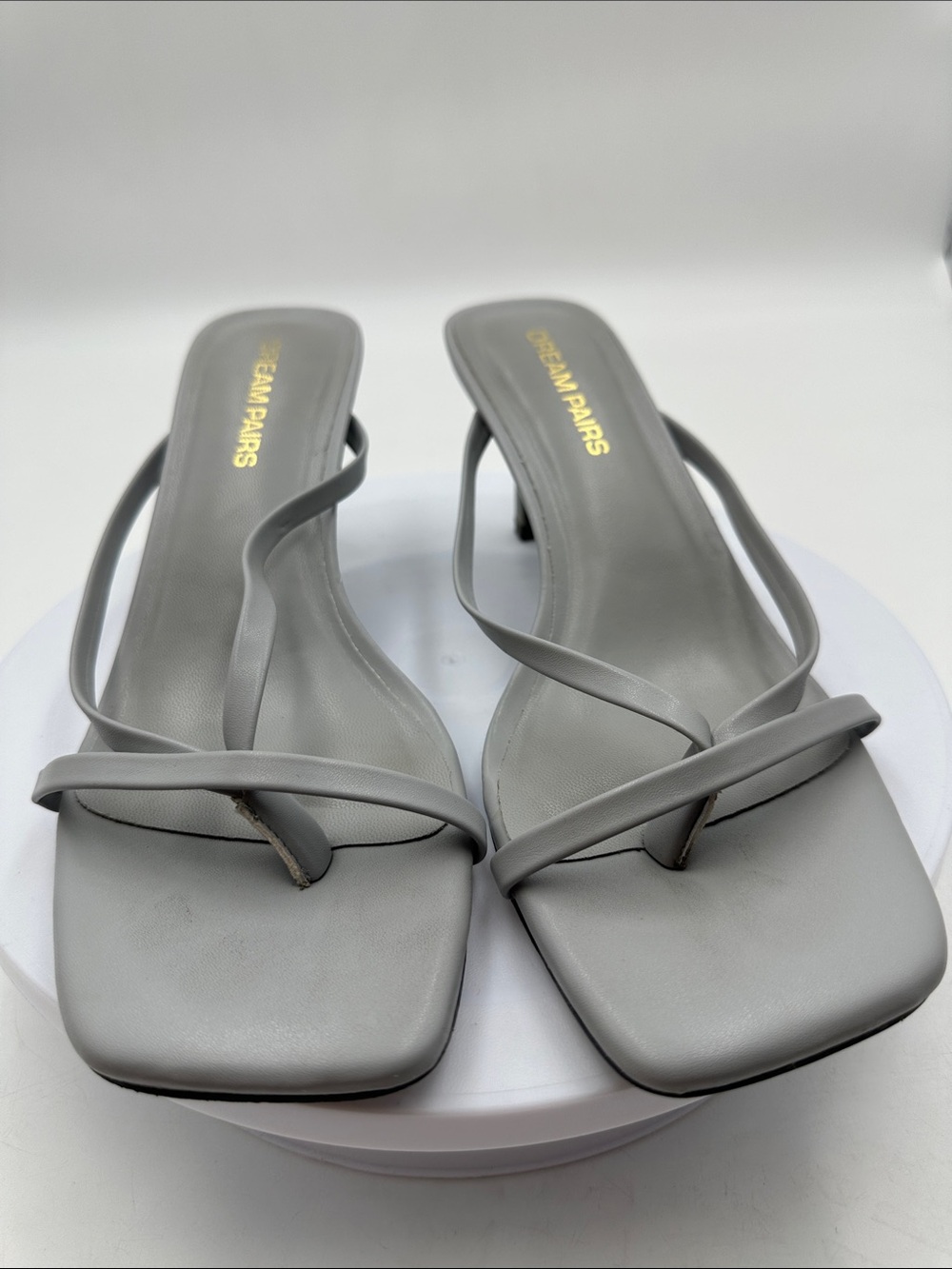 Dream Pairs Gray Strappy Square-Toe Low Heel Sandals